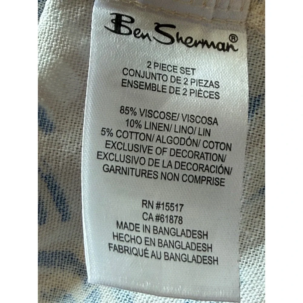 Ben Sherman Button‎ Down Boys 7 Blue Linen Blend Tropical Leaf Print Shirt